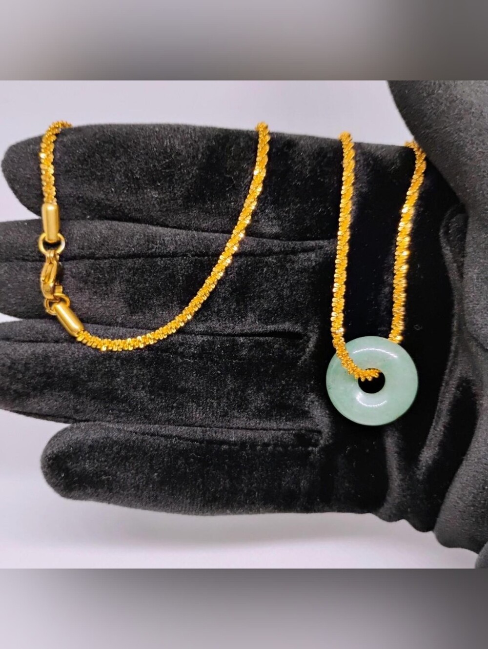 Inspired Green Jade Donut Pendant In Twist Stainlees Steel